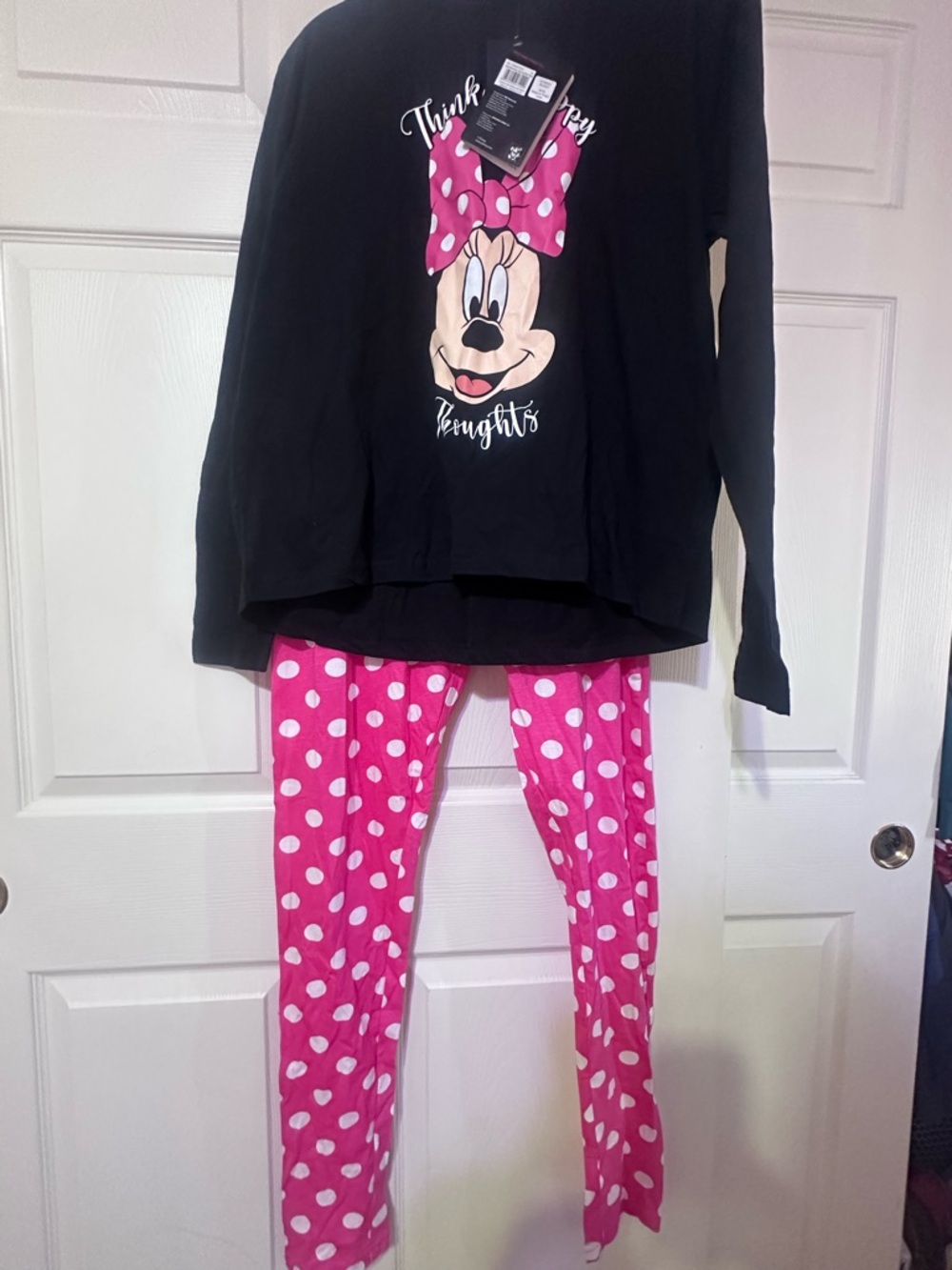 Minnie Mouse Pink Polka Dot Pajama Set - Black Top & Pink Bottoms